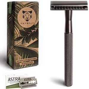 ANYMALE® Black Edition Scheermesje, inclusief 5 Astra messen, Zero Waste scheerapparaat voor dames en heren