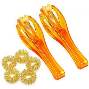 EYX Formule Pack van 2 Clear Oranje Plastic Dubbele Rubber Roller Massage Vinger Masssger, Gewrichten Vinger Massager Hand Handheld Bloedcirculatie Tool voor Gezondheid Massager