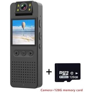Mini Body Cameram, 1080P HD Infrarood Nachtzicht CS06 Minicamera met LED-scherm Kleine camcorder Cam Fietscamera voor Pet Walking, Werk, Reizen(Camera 128G card)