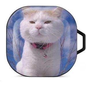 Witte hemel schattige kat oordopjes hoesje compatibel met Samsung hard shell beschermhoes zwart-stijl