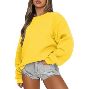 Leader of the Beauty Oversized sweatshirt met ronde hals voor dames, pullovertruien met lange mouwen herfstoutfits 2024, Geel, S