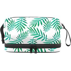 Dubbele Laag Cosmetische Tas Groene Bladeren Draagbare Make-up Tas Reizen Organizer Pouch Voor Vrouwen Meisjes Toiletries Tassen, Meerkleurig, 27x15x14 cm/10.6x5.9x5.5 in, Make-up zakje