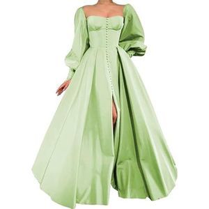 WSEYU Satijnen bruidsmeisjesjurk voor dames, met split, galajurken, plooien, cocktailjurk, grote maten, Salie, 32