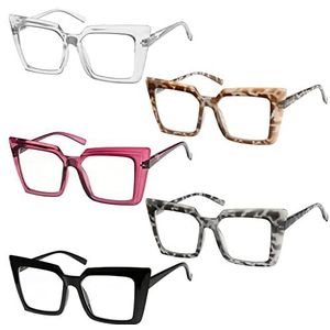 Eyekepper Set van 5 oversized leesbrillen voor dames, chique leeshulp, Pack van 5 kleuren mengen, +1.50