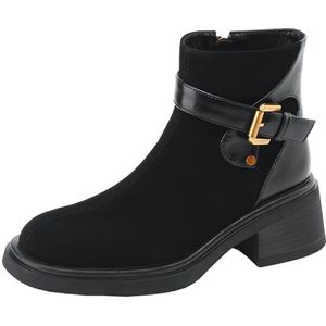 StyliShoes Enkellaarsjes voor dames met ronde neus, ritssluiting, korte laarzen in effen kleur, zwart, 35 EU