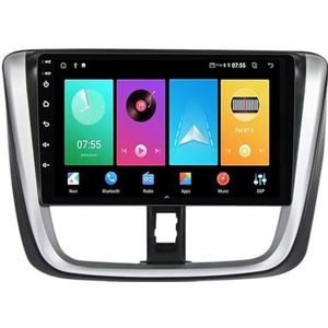 Dubbele DIN Android 14 autoradio voor Toyota Vios Yaris 2016-2018 9 Duim QLED Touch screen-met Draadloze Carplay Android Auto GPS navigatie 4G WiFi Stuurwielbediening achteruitrijcamera(P2 WIFI 4-Core