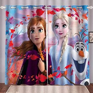 HNSRYLQX Frozen Elsa Verduisteringsgordijn, waterdichte stof gordijnen voor kinderkamer, 3D-digitale print 100% polyester, Anime Frozen Aisha en Anna gordijnen (6,150 x 166 cm (2 x 75 x 166 cm)