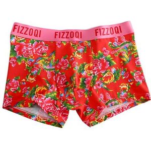 Yomie Boxershorts voor heren, hipster, rood bedrukt katoenen ondergoed voor mannen, multipack, rood, 3XL