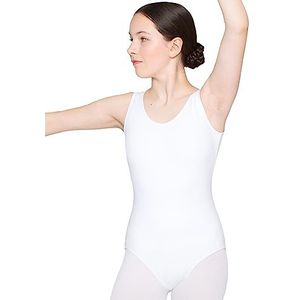 tanzmuster ® Balletpak meisjes mouwloos - Lissy - (maat 92-170) van katoen, balletbody kinderen balletpakje, wit, 116/122 cm