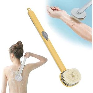 Badmassage-reinigingsborstel met lange handgreep, lichaamsborstel, rugscrubber, opbergbare lichaamswas, reinigingsmassageborstel, verlengd handvat, massage for exfoliërende huid, 15× 3,5 inch, geel/31