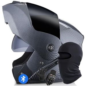 Systeemhelm Met Bluetooth-Motorhelm Geïntegreerde Motorhelm DOT/ECE-Gecertificeerd Bluetooth-Integraalhelm Systeemhelm Met Dubbele Spiegel Voor Dames En Heren K,S/54-55CM