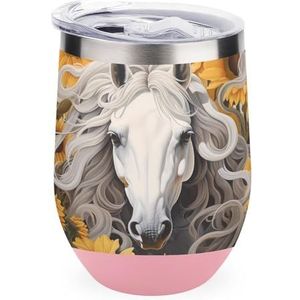 Zonnebloem Wit Paard Geïsoleerde Tumbler met Deksel Leuke Roestvrij Staal Koffie Mok Duurzame Thee Cup Reismok Roze Stijl
