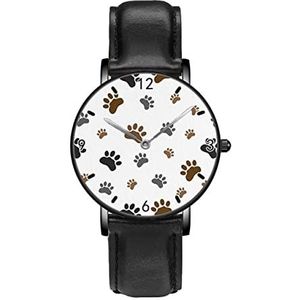 Hond Poot Dier Print Klassieke Patroon Horloges Persoonlijkheid Business Casual Horloges Mannen Vrouwen Quartz Analoge Horloges, Zwart