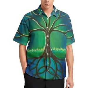 The Tree Of Life Zomerhemden voor heren, casual, korte mouwen, button-down, blouse, strandtop met zak, XL