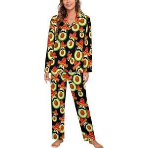 Mexicaanse avocado met sombrero lange mouwen pyjama sets voor vrouwen klassieke nachtkleding nachtkleding zachte pyjama loungesets