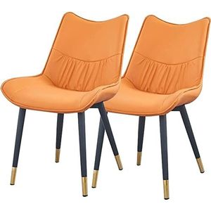 GEIRONV Modern Design Eetkamerstoel Set van 2, met PU Kussen Rugleuning Ergonomie Zitting Stevige Zwarte Metalen Poten for Woonkamer Slaapkamer Eetstoelen ( Color : Tangerine Yellow , Size : 82*44*52c