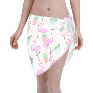 Tropische flamingo schattige cactus print elegante strand wrap, bikini cover-up, badmode jurk, voor vrouwen, perfect voor zwembad en resort zwart, Zwart, one size