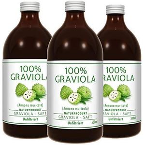 3 x 100% SOURSOP / GRAVIOLA SAP (3 x 500ml) ongefilterd & veganistisch - Graviola/ Corossol/ Guanabana/ Zuurzakken