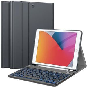 FINTIE Hoesje met toetsenbord voor iPad 9e/8e/7e generatie (10,2 inch, 2021/2020/2019), verlicht magnetisch afneembaar toetsenbord met beschermhoes, Duitse QWERTZ-lay-out, hemelsgrijs