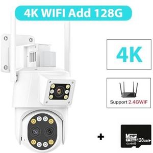 Bewakingscamera, 4G Sim-kaart IP Camera 4K HD 10X Zoom Drie-Lens Dual Screen PTZ Camera 2K Auto Tracking CCTV P2P Video Surveillance(4K WIFI Add 128G)