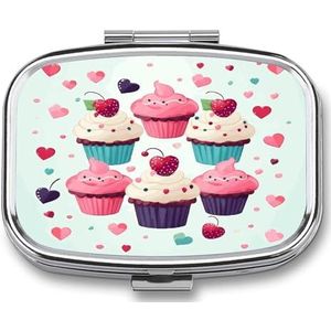 Cupcake Snoep Harten Zoete Pillendoos Pil Organizer Pil Case 2 Compartiment Geneeskunde Pil Organizer Kleine Pil Case Pil Container Pillenhouder Leuke Pillendoos Mini Pillendoosje