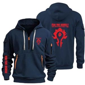 AHYAOFA Sweatshirt met capuchon en halve ritssluiting voor heren, voor training met The H.or.d.e. Sportsweatshirt met zakken en capuchon, marineblauw-1 XL