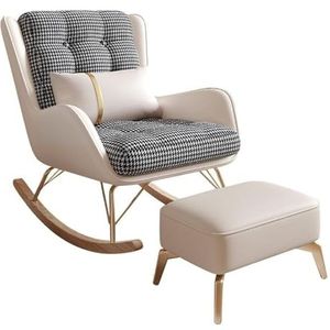 TINGMIAN Liggende schommelstoel voor woonkamer, balkon relaxstoel, schommelstoel met voetkruk, moderne fauteuil, zachte slaapstoel, leesstoel voor slaapkamer, lounge woonkamer (beige)