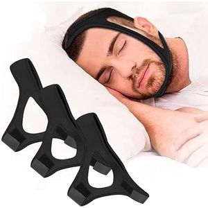 Fdeety Set van 3 verstelbare neopreen kinbraces om snurken te verminderen, effectieve slaaphulp voor mannen en vrouwen, nachtaccessoires (zwart)
