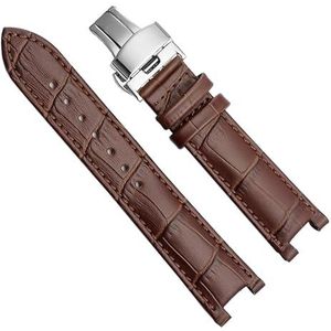 dayeer Echt lederen horlogeband voor GC gekerfde heren- en dameshorlogeriem met roestvrijstalen vlindergesp (Color : Brown Silver, Size : 20-11mm)