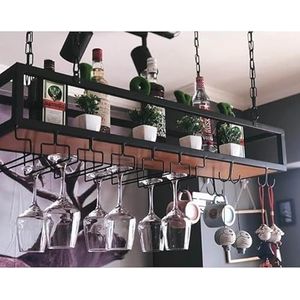 Bar wijnrekken plafond gemonteerde wijnfles rekken, opknoping champagne glas houder muur ijzer drijvende organisator plank grote home decor frame display planken (80 x 25 x 22 cm)