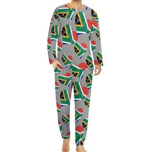 Love South_Africa Heartbeat pyjamaset voor heren, loungewear met lange mouwen, bovendeel en onderbroek, 2-delige nachtkleding