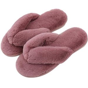 BOSREROY Slippers voor vrouwen, zachte harige slippers, warme donzige ademende slippers, antislip, open teen, plat, comfortabel, herbruikbaar, Rood, One Size