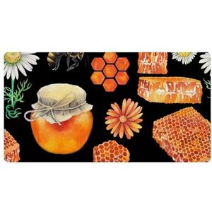 VAPOKF Bijen honingfles honingraat en bloemen keukenmat, antislip wasbaar vloertapijt, absorberende keukenmatten loper tapijten voor keuken, hal, wasruimte