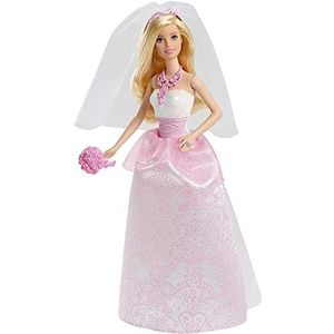 ​Barbie Bruidspop in wit en roze jurk met sluier en boeket