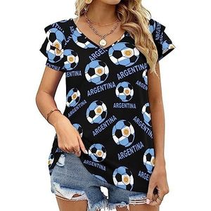 Argentinië Voetbal Dames Casual Tuniek Tops Ruches Korte Mouw T-shirts V-hals Blouse Tee