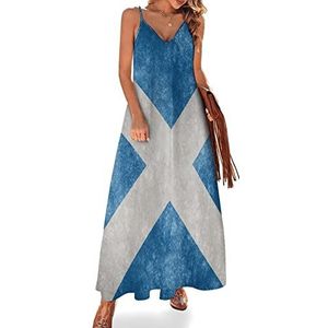 Vintage Schotland vlag dames zomer maxi-jurk V-hals mouwloze spaghettiband lange jurk