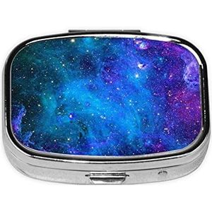 Mini vierkante pillendoos, medicijnorganizer, Galaxy draagbare EHBO-doos, reispillendoos met 2 vakken, kleine pillendoos voor zak of portemonnee