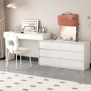 VASAGLE Luxe Make-up Kaptafel voor de Slaapkamer met LED-spiegel en 6 Laden Alib