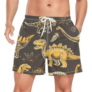 Cartoon Vintage Dinosaurus Dierlijke Mannen Zwembroek Shorts Sneldrogend met Zakken, Leuke mode, L