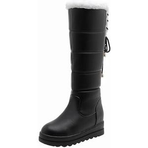 Wintersneeuwlaarzen Met Pluche Dameslaarzen Met Sleehak En Lange Schacht Vrije Tijd PU-leer Veterlaarzen Antislip Rubberen Laarzen Warme Katoenen Schoenen for Buitengebruik (Color : Black, Size : 36