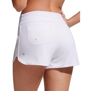 CRZ YOGA Zwembroek voor Vrouwen 3'' Quick Dry Trekkoord Zwembroek Sport Board Shorts met Zijsplit wit 44