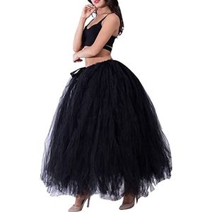 Dames lange maxi bruidsmeisje tule rok prinses petticoat tutu-rokken voor avond galafeest (kleur: zwart, één maat: één maat)