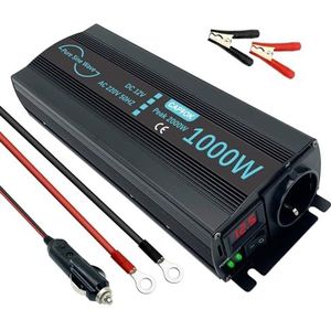 CAPTOK Spanningsomvormer, 1000 W/2000 W, zuivere sinus, auto-omvormer, DC 12 V naar AC 230 V, EU-stopcontact, lcd-display, digitaal display converter