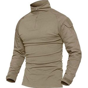 LiliChan Tactische shirts voor heren Militair shirt met lange mouwen Outdoorshirt Tactical Combat-shirt met rits (Khaki, X-Large)