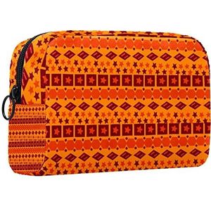 Cosmetische tas voor dames,kleine make-uptas voor portemonnee,Oranje etnisch boho geometrisch,Cosmetische reistas,make-uptasje