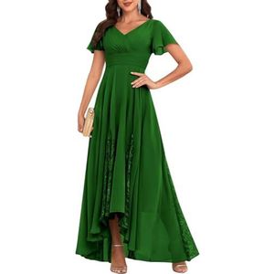 WSEYU Lange Moeder Van De Bruid Bruidegom Jurken Voor Bruiloft Hoge Lage Chiffon Formele Avond Grootmoeder Jassen, Emerald, 54 grote maten