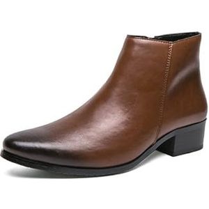 Men's Classic Polished Leather Side Zip Chelsea Ankle Boots Pointed Toe Slip-On Warm Comfortable Waterproof Boots (Color : Brown, Size : EU 42)