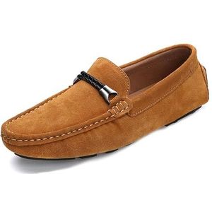 Loafers for heren Suede Vamp Ronde neus Driving Mocassins Schoenen Lichtgewicht Comfortabel Platte hak Wandelen Casual Slip-on(Light brown,44 EU)