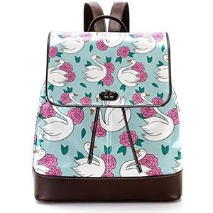 Gepersonaliseerde casual dagrugzak tas voor tiener reizen business college gelukkig zwaan met roze bloem patroon blauw, Meerkleurig, 27x12.3x32cm, Rugzak Rugzakken