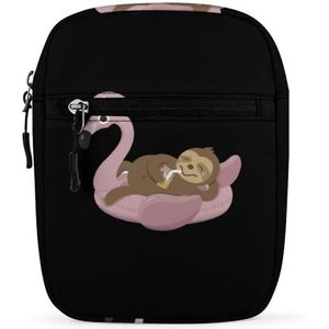 Koelen Luiaard op Flamingo Float Mini Crossbody Tas Unisex Anti-Diefstal Side Schoudertassen Reizen Kleine Messenger Bag